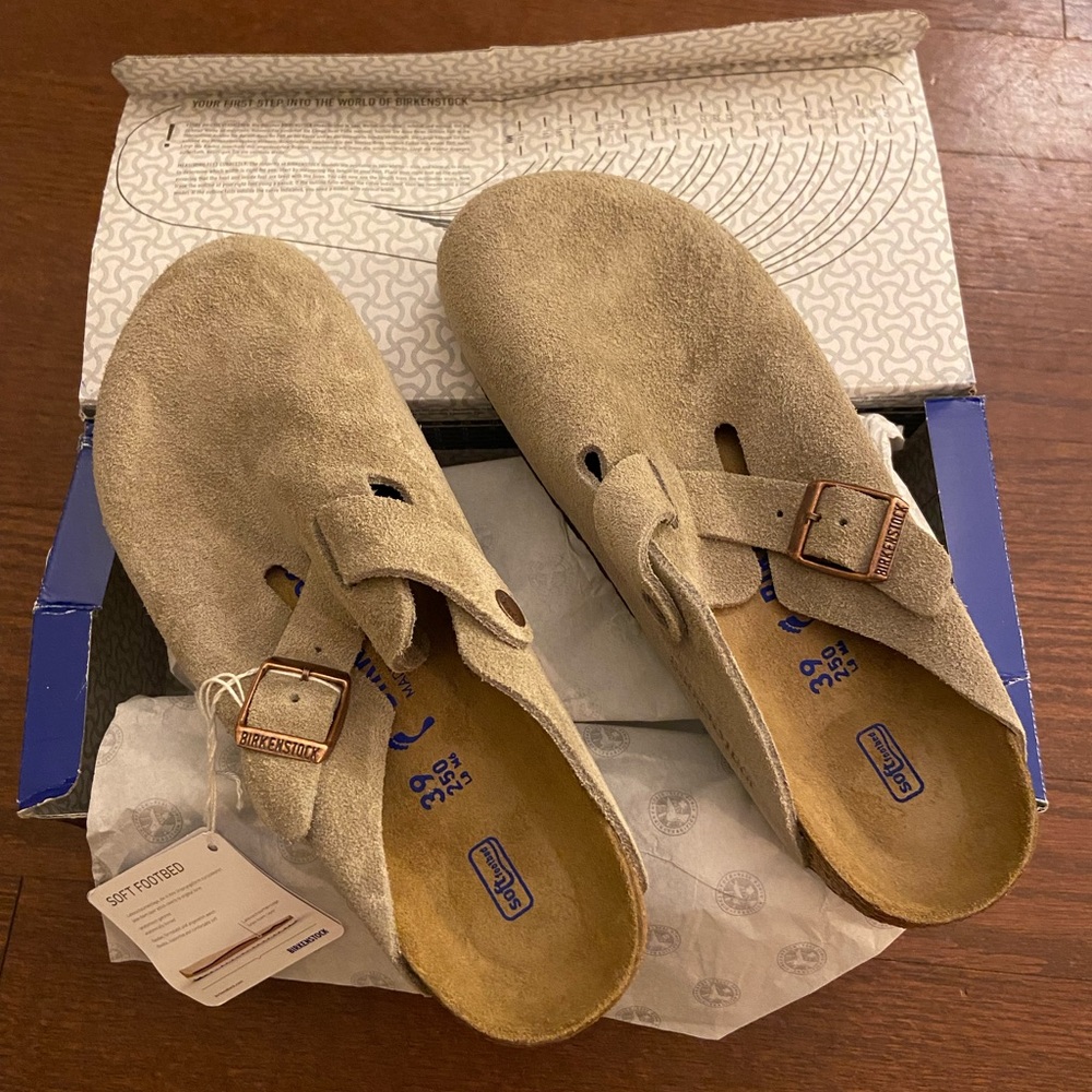 Birkenstock Boston Taupe Suede Clogs Size 39 (8-8.5)